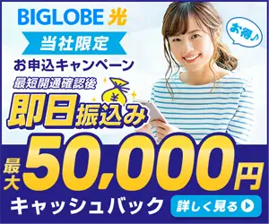 最大62,000円キャッシュバック【ビッグローブ光】