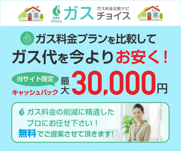 当サイト限定　最大30000円現金キャッシュバック！ガス代を今よりお安く！【ガスチョイス】
